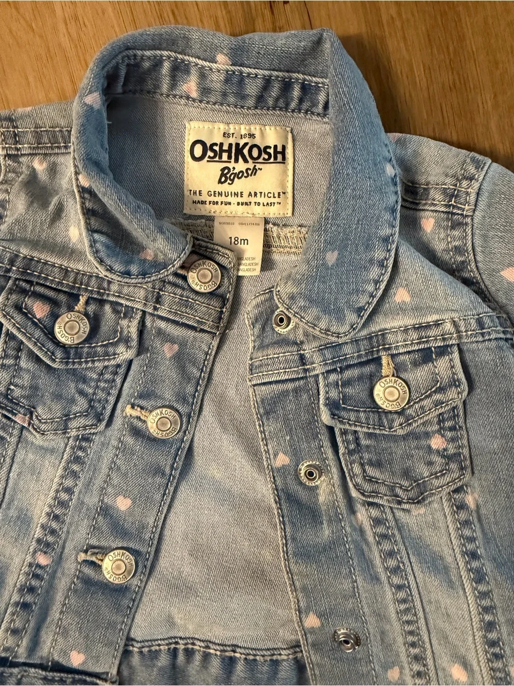 OshKosh B'gosh Light Blue Denim Jacket with Pink Heart Accents